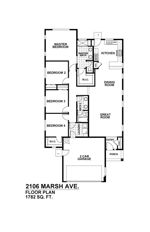 Floor plan for 4 beds, 2 baths, 1782 sqft